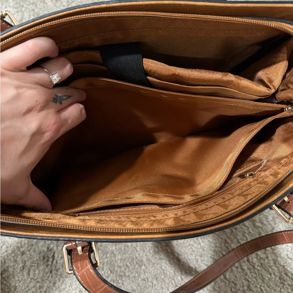 Brown Crocodile-Embossed Women's Laptop Bag
